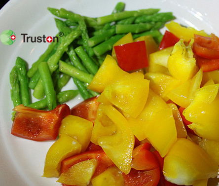 frozen asparagus with yellow peaches